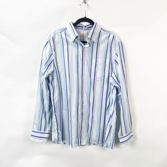 Tommy Bahama Large Mens Blue Vertical Striped Button Down Long Sleeve Shirt - Picture 1 of 8